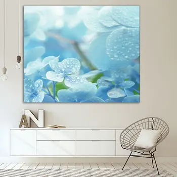 Tapiserija Hydrangea Cvet po Dežju Pomlad Tuš Večje Bloom Svetlobe, ki Prihaja v med Cvetje Foto Modro Bela - 