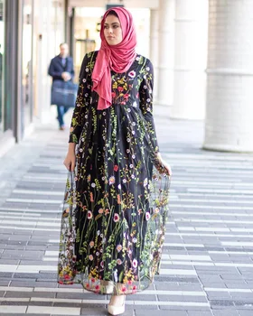 2020 nov modni čipke, vezenine muslimanske ženske o-vratu dolgo abaya - 