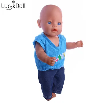 LUCKDOLL Modra In Roza Obleko Za 18 inch Lutka ali 43 cm Lutka Oprema Za Lutke - 