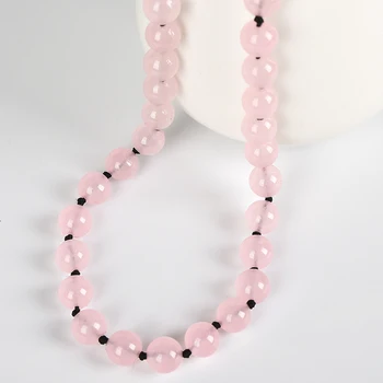 Roza in črni barvi, romantično in lepo 10 mm rose quartz ogrlica občutek srčni utrip. - 
