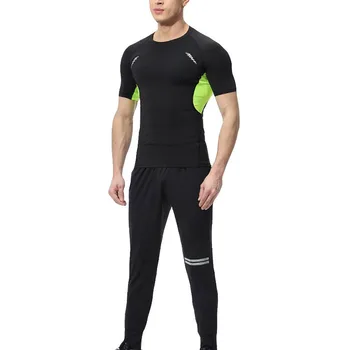 Športna moška obleka kratka sleeved fitnes obleko hlače dihanje športno obleko okoli vratu tesno obleko Y604 - 