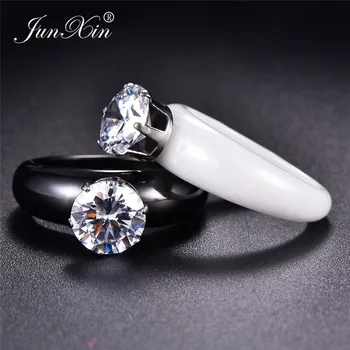 Junxin Črno/Bele Keramične Obroči Za Moške, Ženske Hiphop Nosorogovo Crystal Ring Obljubo, Poročni Prstani Retro Nakit Dodatki - 