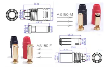 1set Amass AS150 pozlačeni Banana Vtič 7mm MaleFemale za Visoko Napetost Baterije RedBlack - 