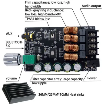 ZK-1002 HIFI TPA3116 Bluetooth 5.0 Visoko Močjo, Digitalni Ojačevalnik Stereo Odbor 100W+100W AMP Amplificador o Domači Kino - 