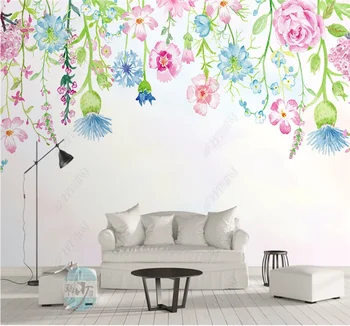 Po meri velikih 8D stene papirja steno krpo Nordijska ročno poslikano rastlin, cvetja idilične slog ozadja stensko slikarstvo - 