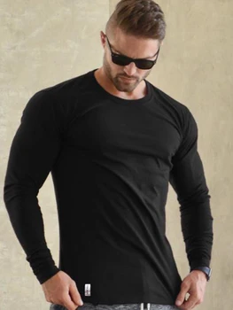 GYMLOCKER moda za Moške dolg rokav t-shirt vrhovi oblačila telovadnic slim barva tee Dihanje Bodybuilding, Fitnes t-shirt moški - 