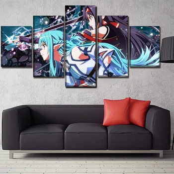 Wall Art Platno Slikarstvo Okviru Doma Dekor HD Natisnjen Plakat 5 Kosov Anime Sword Art Online Ženski Mečevalec Slike - 