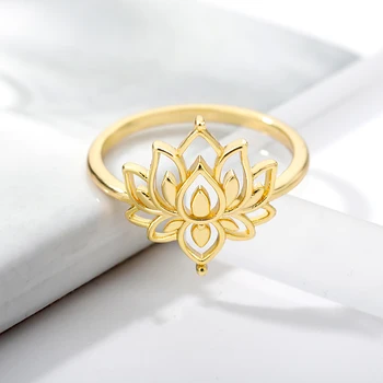 Srčkan Lotus Flower Obroči Za Ženske Zlata Poroka Ženska Prst Obroč, Nakit, Pribor BFF Bague 2021 - 