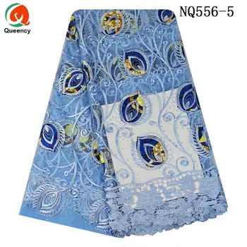 NQ556 Afriške francoski Čipke Vezene Tkanine z biseri in kamni Vosek Vzorec z Chantilly Kabel Čipke Za Ženske Poročno Obleko - 