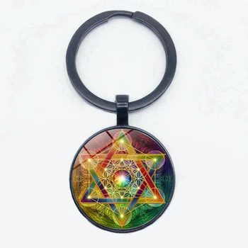 Vintage Sveto Geometrijo Slika Keychain Skrivnostno Geometrijske Pentagram Premium Steklo Obesek Keychain - 