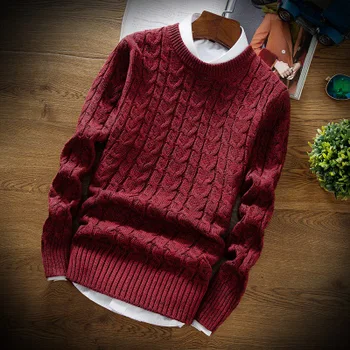 Nov slog Jeseni in pozimi moških toplo okrogle ovratnik turtleneck korejska različica mladinska oblačila debel pleten pulover - 