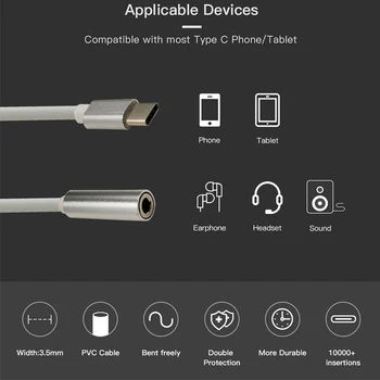 USB Tip C C Avdio Kabel 3,5 MM Avdio priključek Priključek za Slušalke Slušalke Napajalnik Za Naprave Tipa C Avdio Cepilec Za Pametni telefon - 