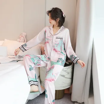 Kitajski Slog Pižamo bo Ustrezala Ženski More Saten Novost 2PCS Mirovanja Nastaviti Intimno Perilo Nov Prihod Domov Oblačila Sleepwear - 