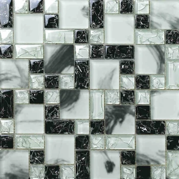 Kvadratni black mešano belo pokanje stekla mozaik ploščice za kuhinjo backsplash strešnik kopalnica tuš kamin - 