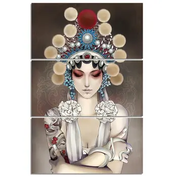 Platno Slikarstvo Kitajski Peking Opera 3 Kos Sliko Wall Art Natisne Modularni Cuadros Póster Doma Dekor - 