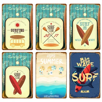 Ameriški Stil Surf Klub/Slogan Besede Retro Kovinski Tin Prijavite Valovi Art Dekor Železa Plakat Bar Pub Doma Dekor Wall Art Slike - 