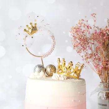 Torta Okraski Kovinski Pearl Happy Birthday Cake Toppers za Poroko Valentinovo Darilo Baby Tuš Rojstni dan Namiznih Dekor - 