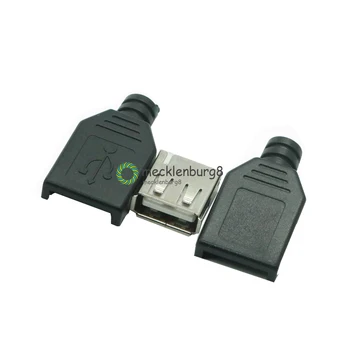 10 kosov. USB2.0 Tipa plug-in 4-pin Ženski adapter jack & Črn Plastični pokrov - 