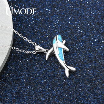 UMODE Novo 925 Sterling Silver Blue Opal Edinstveno Shark Obesek Ogrlice za Ženske Modni Stran Čare Ogrlica Nakit ULN0484 - 
