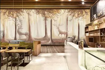 Po meri naravno krajino ozadje,elk gozd fresco za dnevni prostor kavč urad v ozadju stene doma dekoracijo de papel parede - 