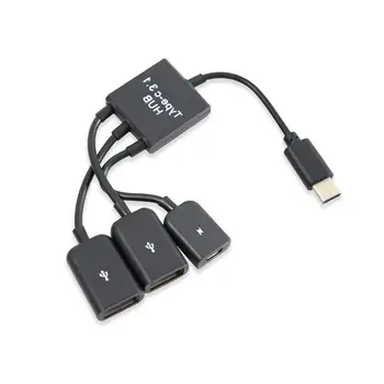 USB 3.1 Tip C Moški 2 Dual USB 2.0, Ženski + Micro-USB Ženski 3 v 1 OTG HUB - 
