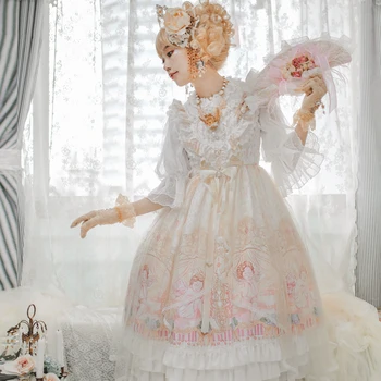 Palača princesa sweet lolita obleko letnik čipke bowknot visoko pasu tiskanje viktorijanski obleko kawaii dekle gothic lolita jsk loli - 