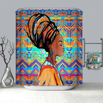 Afro Afriške tuš zavese 3d padec ladijskega prometa zavese kopalnica dekor nov prihod črno dekle, tuš zavese - 