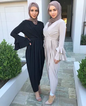 Muslimanski Moda Barva Nezakonitih Ruffle Sežgati Rokav Vezna Bližnjem Vzhodu Dubaj Dolgo Obleko Abaya Turčija, Muslimani Ženske Obleke - 