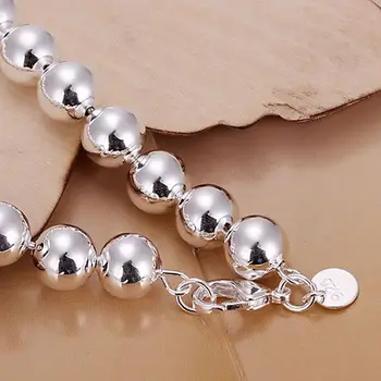 Moda 925 Nakit Silver Plated določa moški 10 mm okrogle votle žogo kroglice Ogrlica, zapestnica nakit set joyas de Prata - 