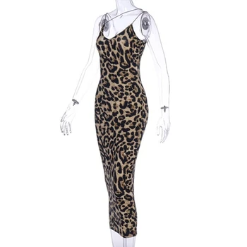 Seksi Camisole Leopard Tiskanja Obleka Ženske Modni Hollowing Ven Brez Rokavov V Vratu Stranka Obleko Nočni Klub, Obleko Feminino Vestido - 