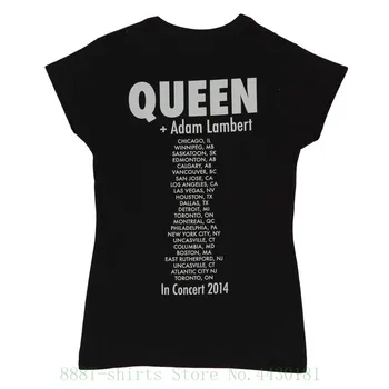 Ženske Tee Kraljica + Adam Lambert World Tour Dame Majica - Črna ( Mala ) dekleta Kawaii Vrhovi tshirt - 