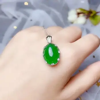 Klasična jasno, zelena chalcedony gemstone obesek za ogrlico silver ornament velik obseg naravnih gem rojstni dan darilo - 