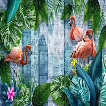 Sodobno minimalistično ročno poslikano tropske rastline, flamingo Nordijska steno proizvajalci debelo ozadje zidana po meri photo steno - 
