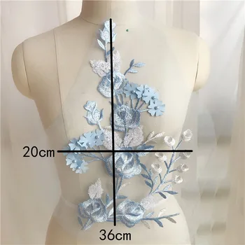 Beaded 3D Modro Cvetje Vezenje Obliž Kostum Za Poročno Obleko Oblačila Sew Na Obliži Cvetlični Čipke Tkanine Aplicirano - 