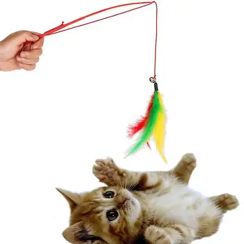 3PC Hišnih mačk Interaktivna igrača Srčkan Design, Bell in ptičje Pero Teaser Palico Plastična Igrača za mačke MultiColor - 