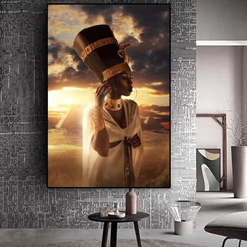 Portret Wall Art Slike Eygpt Kraljica Zlata Črni Afriški Umetnosti Ženska Oljna slika, Fotografij, Platno za Dnevni Sobi Doma Dekor - 