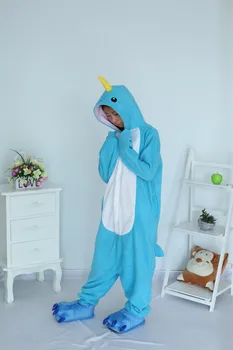 Kigurumi Onesies Cosplay Kostum Unisex Odraslih Narwhal Sleepwear Pižame Božič Živali Risanka Sleepsuit Halloween Pižami - 