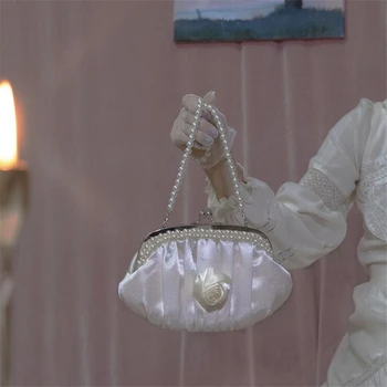 Moda svile lupini torba ženske torbice s Pearl ročaj tote vrečko Elegantna ženska verigi rame Ženski Majhno Torbico Sklopke - 