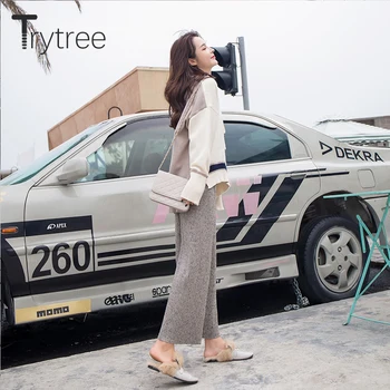 Trytree 2020 Pozimi Priložnostne Ženske Pletene Dva kosa iz Ohlapno Hooded Zgornji del + Hlače Elastični Pas Širok Noge Set 2 Barve Sklop 2 Kos - 