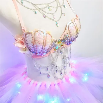 DC70 Ballroom ples led luči kostume ženske seksi Tutu obleke svetlobna modni brvi performance shell tkanine fazi krilo dj party bar - 
