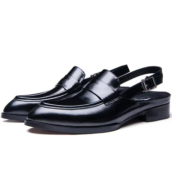 Novi moški visoke kakovosti pravega usnja sandali konicami prstov sponke poletje obleko, čevlji za moške poslovne prosti čas športna obutev moški sandali - 