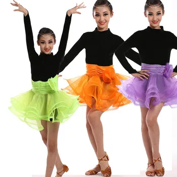 Dekle Longh Rokav latinsko Dancewear obleko Standard Otroci latinsko Konkurence plesno Obleko Otrok Salsa Ballroom Ples Obleke - 