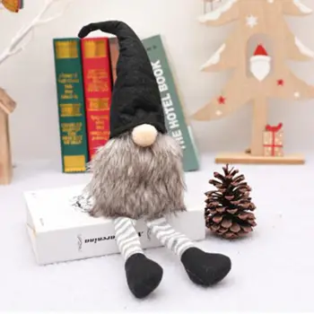 Ročno izdelane Božično Brezosebna Lutka Dekoracijo Črni Klobuk švedski Gnome Tomte Igrača B85C - 