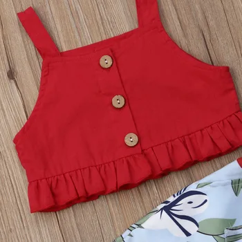 Pudcoco 2019 Novega Malčka Otrok Baby Dekle Oblačila Rdeče barve Traku Crop Tops+Cvet Dolge Hlače Hlače 2pcs Poletje Otroci Obleke Set - 
