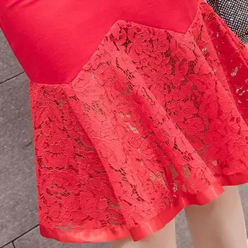 SEXMKL Plus Velikost Čipke Mozaik Rdeče Krilo 2020 Elegantne Ženske Visoko Pasu Krilo korejske Ženske Ulične Jupe Femme Stranka Krila - 