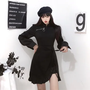Gothic Ženske Obleke Pomlad Jesen Nov Modni Hipster Oblikovalec Ustvarjalne Tanke Najboljših Prodajalcev Glive Split Zadrgo Dolg Rokav - 