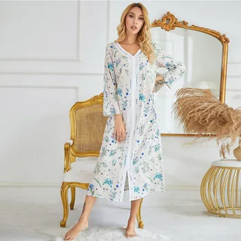 Pomlad Gospe Natisnjeni Nightdress Dolg Rokav Pižamo Priložnostne Homewear 2020 n - 