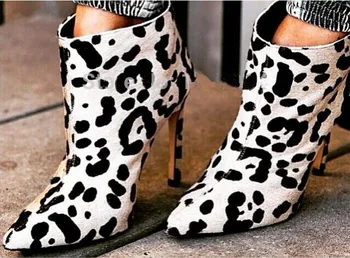 2017 Pomlad nov prihod beli leopard vzorec visoke pete, škornji konjske žime konicami prstov nazaj zadrgo punk čevlji za ženske - 