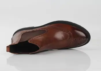 Škornji, čevlji za moške zdrsne na visoki vrh priložnostne čevlji elastični trak vklesan brogue čevlji pokazal prste rjavo obleko, stanovanje, obleka, čevlji - 