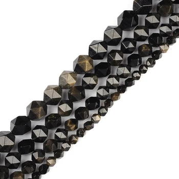 AAA Narave kamen Gladko Zlato Obsidian Kamen Biseri 6 8 10 12 mm kroglice za naredi sam, Zapestnico, Ogrlico Cambay Nakit, Izdelava Dodatki - 